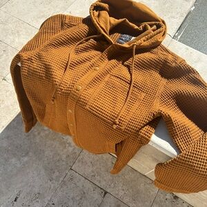 Original Use, Waffle Knit Hoodie Shirt, Men’s Medium, Button Front - Warm Rust